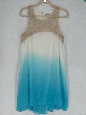 Sand & Spirit Gradient Blue Beachy Summer Dress CoverUp Crochet Lined Sz M Boho